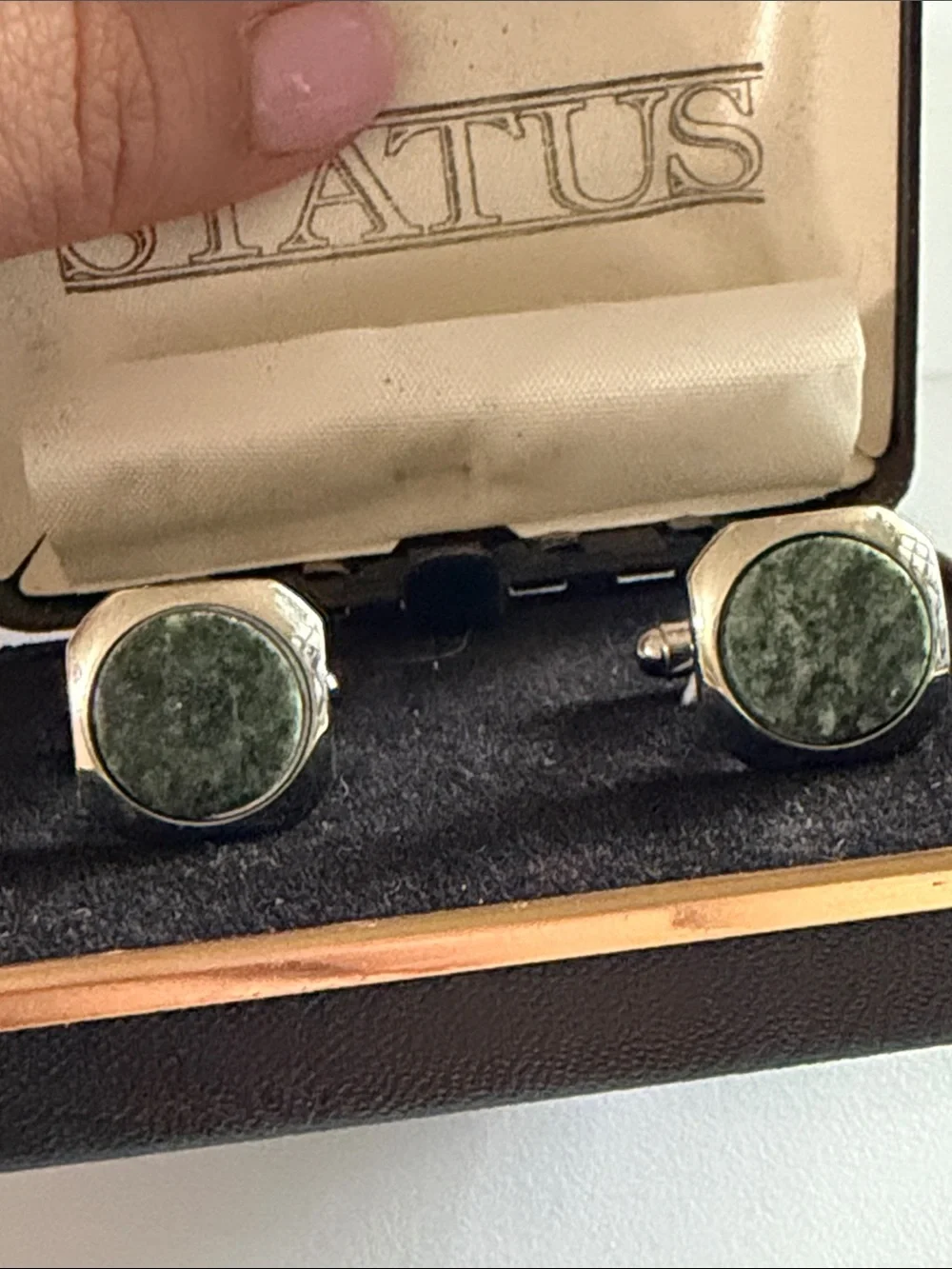 Status Green Stone Silver-Tone Cufflinks